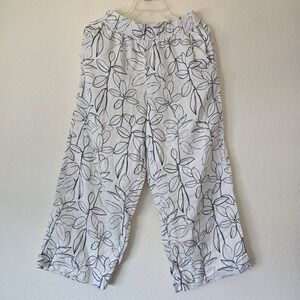 Cynthia Rowley 100% Linen Pants Women Small Wide Leg Crop Beach‎ Tropical Summer